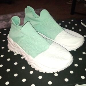 Mint Green and White Women's Slip-On Sneakers